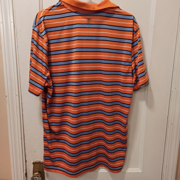 IZOD GOLF POLO SHIRT SS Mens L Athletic Orange Blue Striped Perform X Polyester - Picture 7 of 9